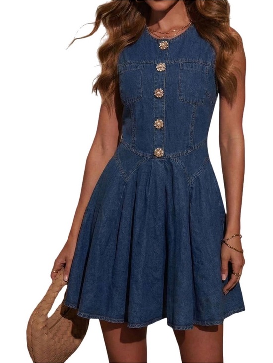 Dresses & Skirts - Sleeveless Blue Denim Fit & Flare Dress